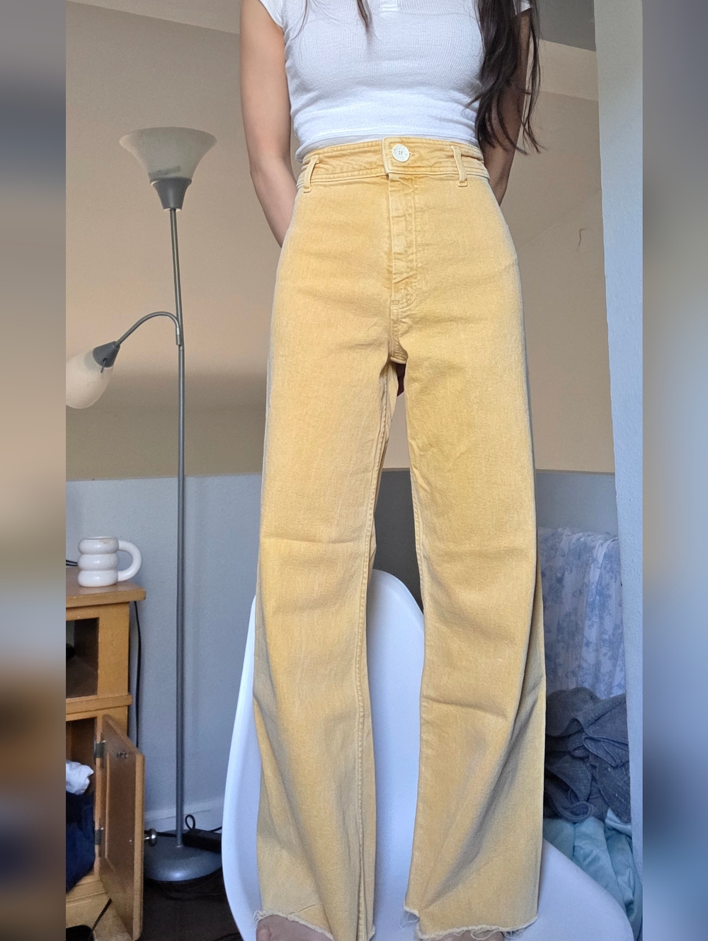 Zara mustard high-rise, wide-leg pants